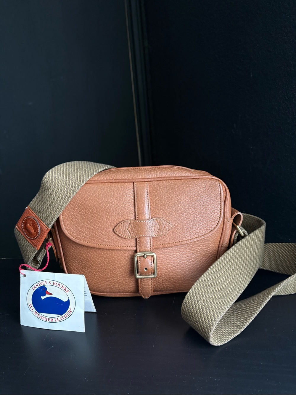 Dooney and Bourke Leather Webster Saddle Tan Zip Top Crossbody Bag